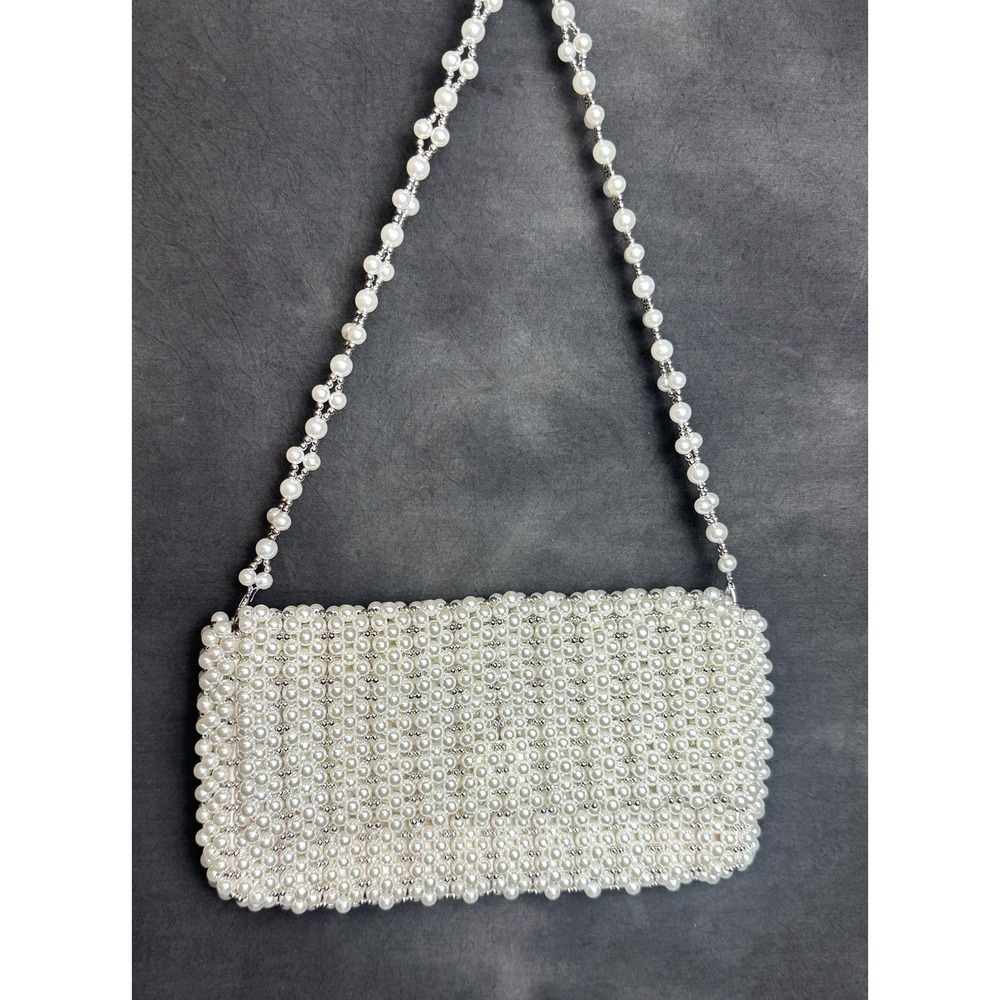 ZARA Pearl Beaded Bag Faux Pearl Shoulder Bag Evening Clutch White Formal